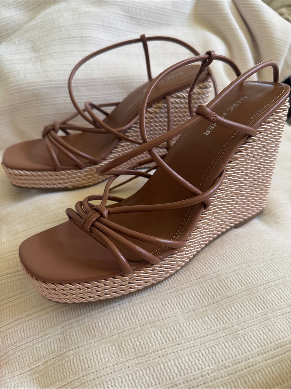 Marc Fisher Tan Strappy Wedge Sandals